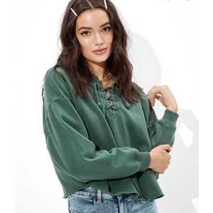 AEO Green Lace Up Sweatshirt